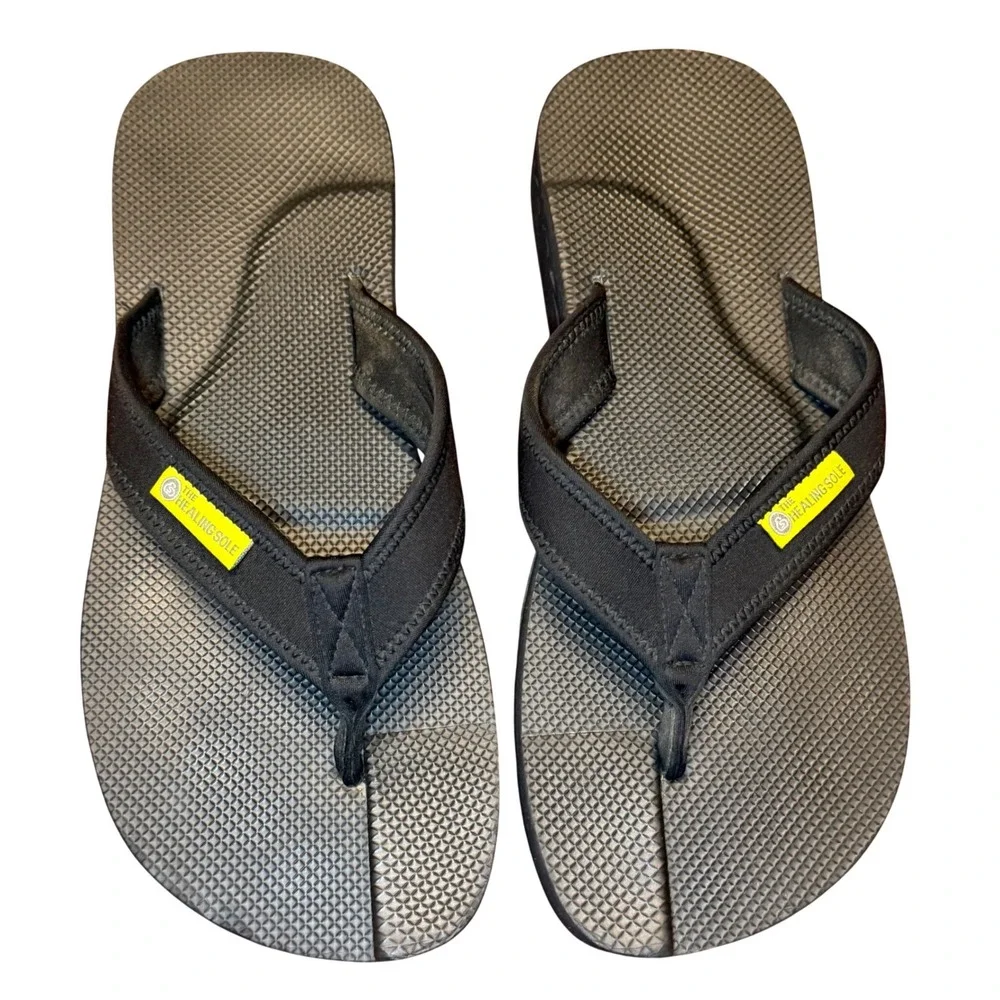 The Healing Sole Mens Flip Flops Black Orthopedic Sandals Plantar Fasciitis 11.5